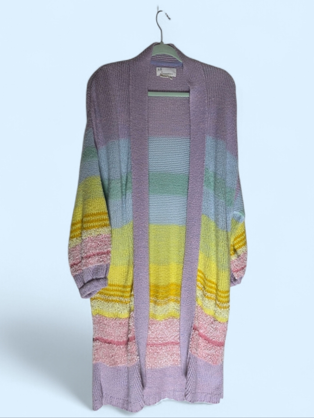 Anthropologie Kimmie Lavender Open-Front Striped Knit Duster, One Size